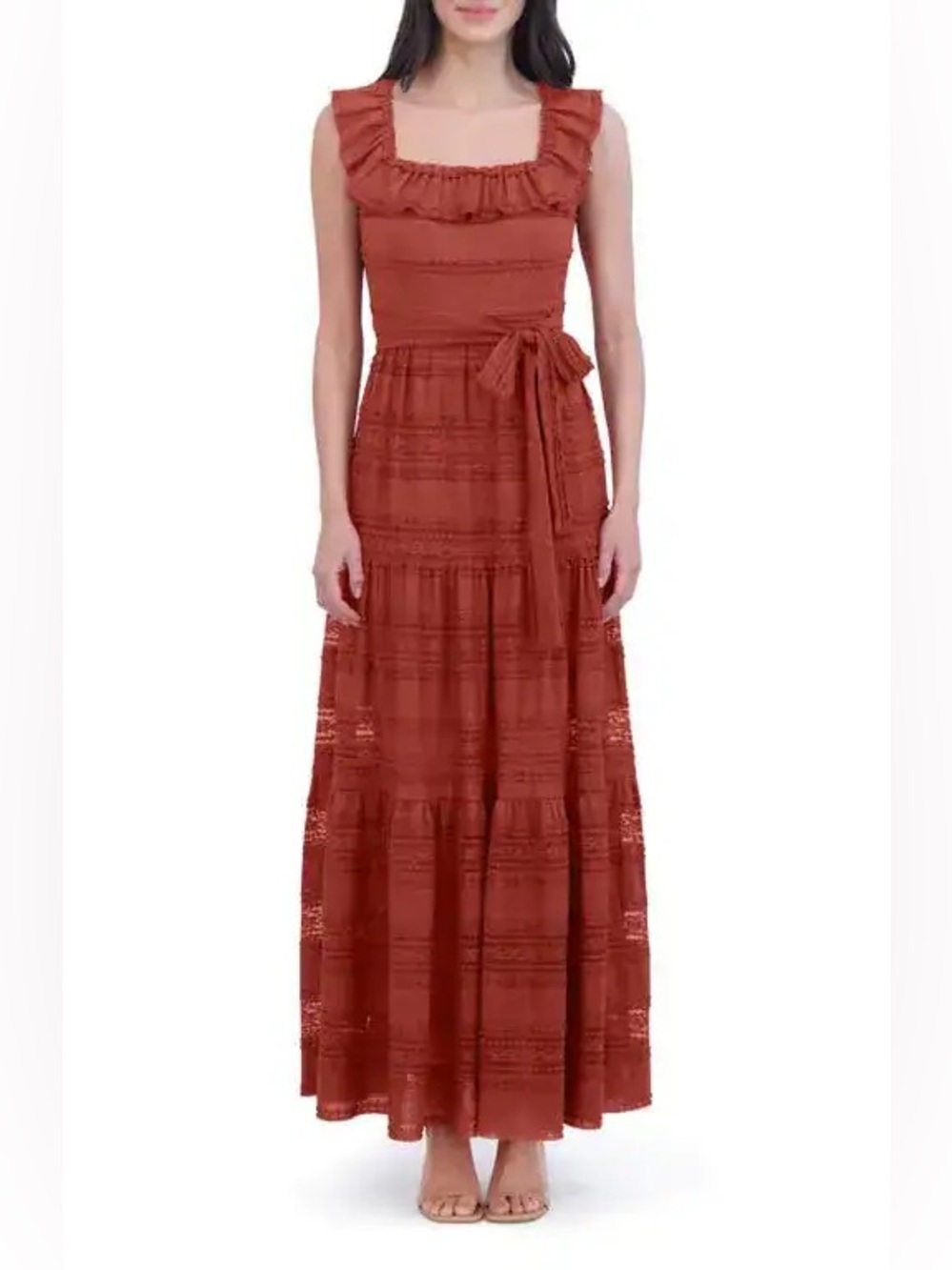 Eliza J Rust Maxi Lace Dress with Waist Tie